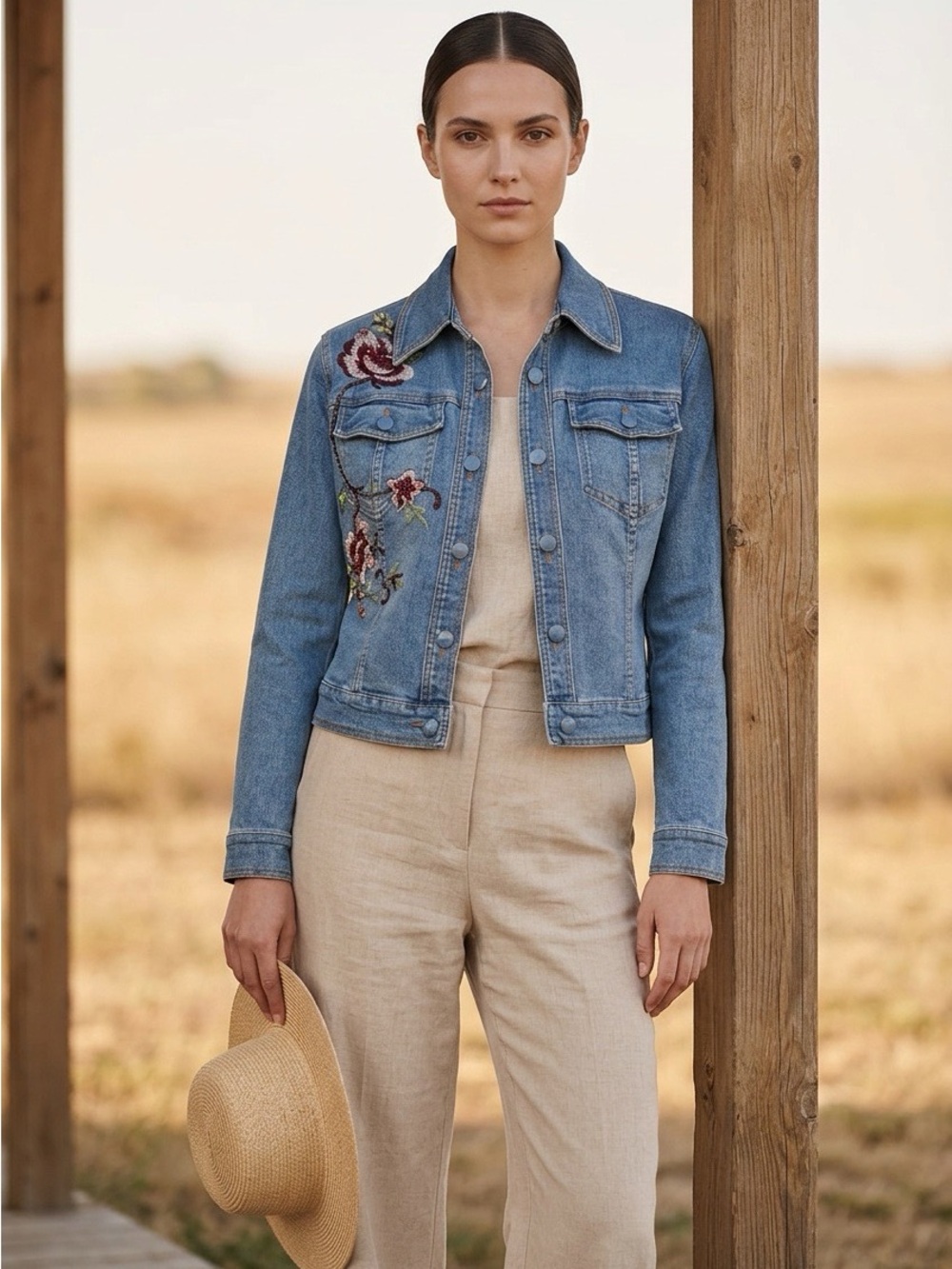 Very‎ Vera Boho Embroidered and Beaded Denim Jacket